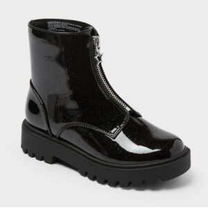Kids Black Glitter Zip-Up Chelsea Boots